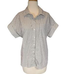Casa Cabana Darcy Stripped Button Front Short Sleeve Size Medium White & Gray